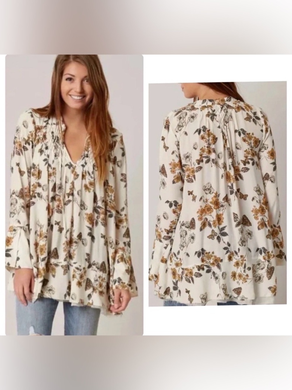 FREE PEOPLE Pebble Crepe So Fine Boho Oversized Tunic Top Size S (Fits up to XL)